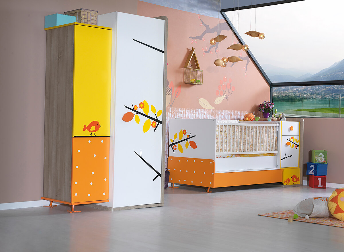 civil bebek odası takımı büyüyen karyola ve iki kapılı dolap